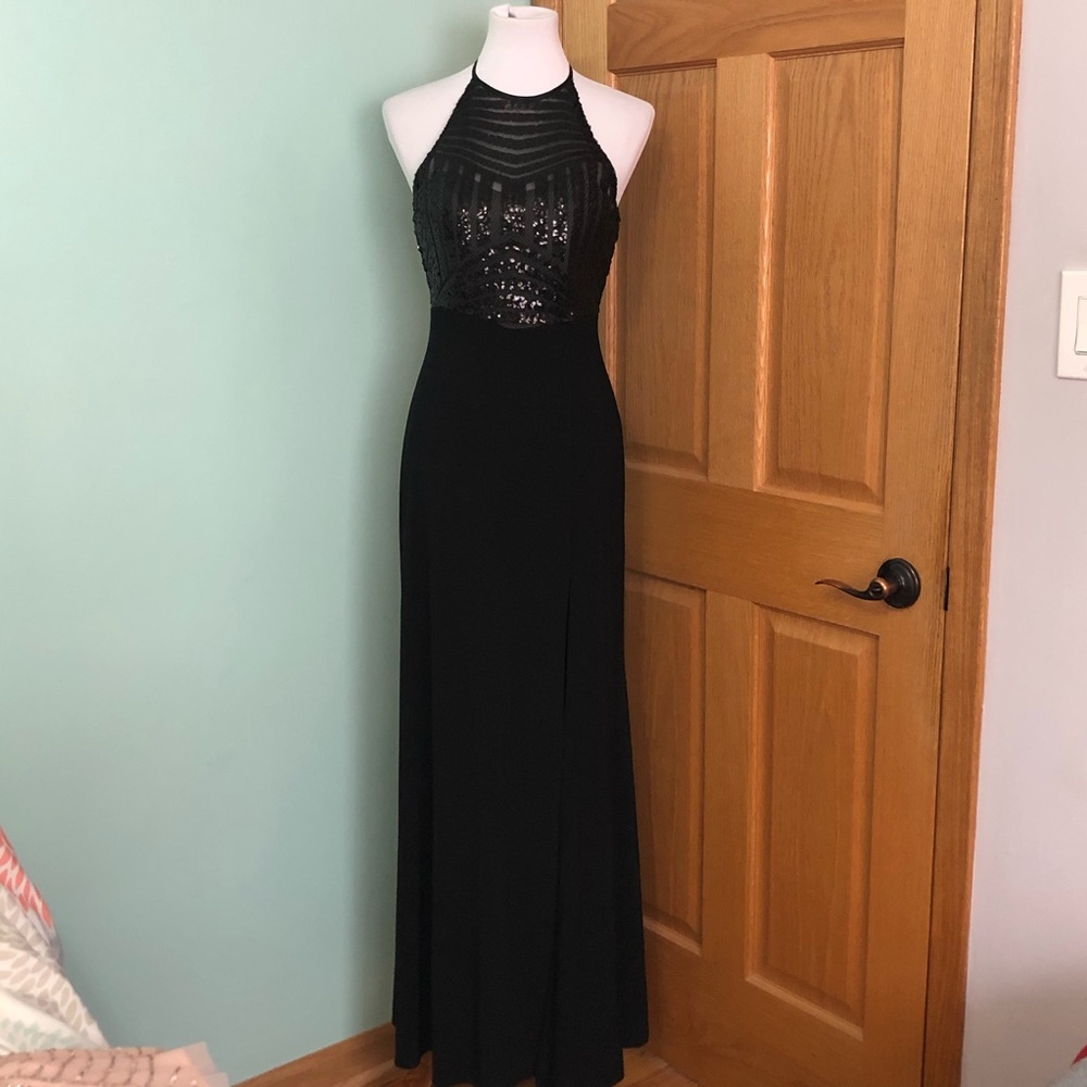 Black Sparkly Halter Top w/ Slit  Dress